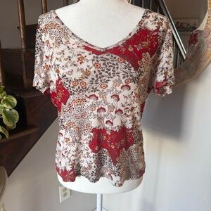 Floral Patchwork V-Neck Top